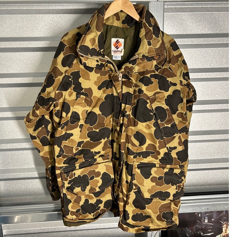 VINTAGE Columbia Gore-Tex Hunting Jacket Mens Brown Duck Camo Gorpcore USA